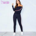 Lorren Black off Shoulder Striped Jumper Loungewear Set